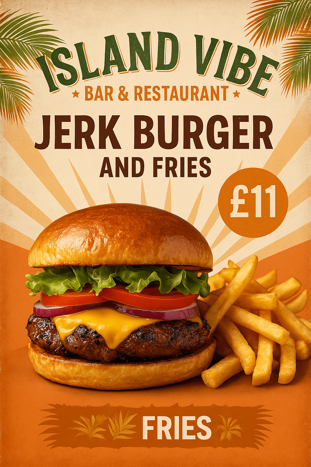 Flavour That Hits! Try Our Jerk Burger & Fries for Just £11