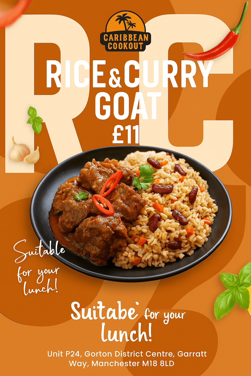 🔥 Lunchtime Favourite: Rice & Curry Goat for £11! 🔥